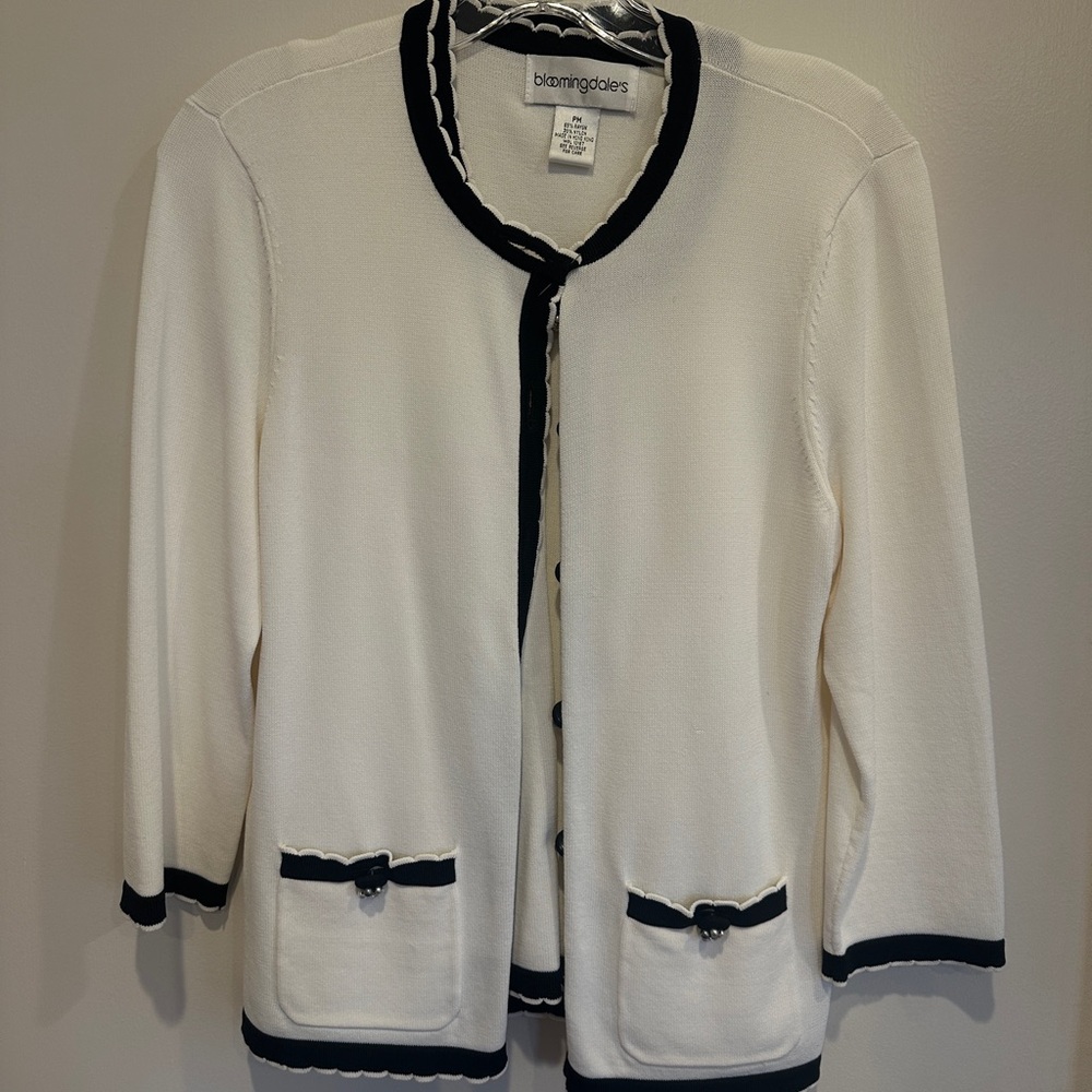 Bloomingdale's Black & White Sweater Set with Pearl Buttons - Size PM